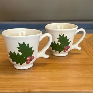 8 Vintage Handmade Holly and Berries Tea/Coffee Cups